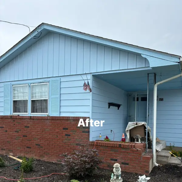 Magnolia New Jersey ranch home after a two-tone blue exterior repaint