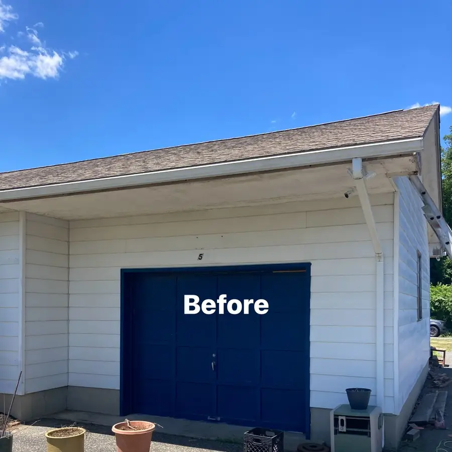 Before view of the garage elevation on the Magnolia exterior project